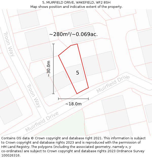 5, MUIRFIELD DRIVE, WAKEFIELD, WF2 8SH: Plot and title map