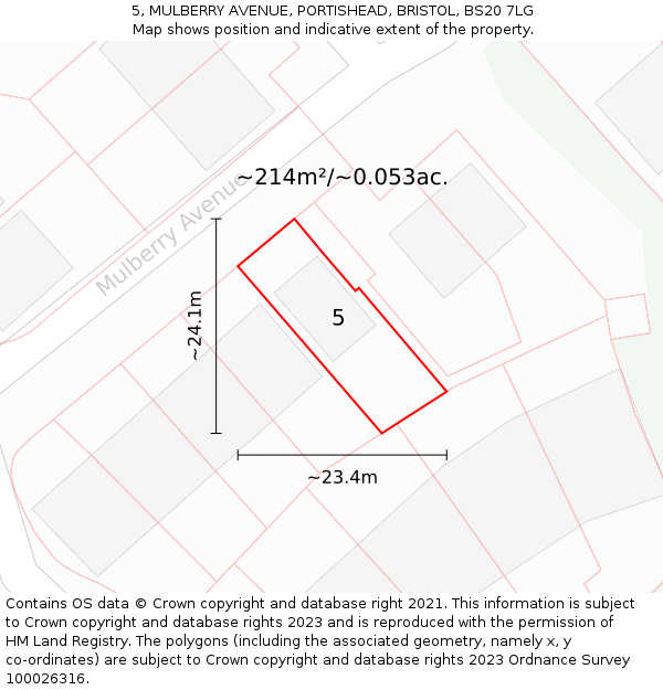 5, MULBERRY AVENUE, PORTISHEAD, BRISTOL, BS20 7LG: Plot and title map