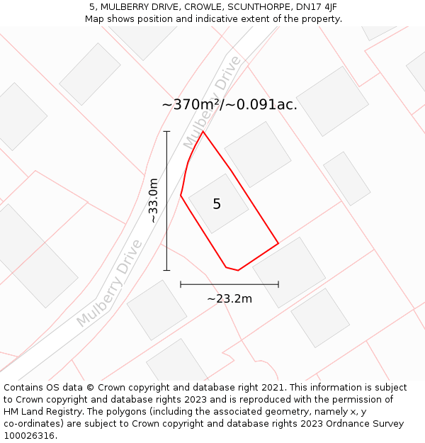 5, MULBERRY DRIVE, CROWLE, SCUNTHORPE, DN17 4JF: Plot and title map