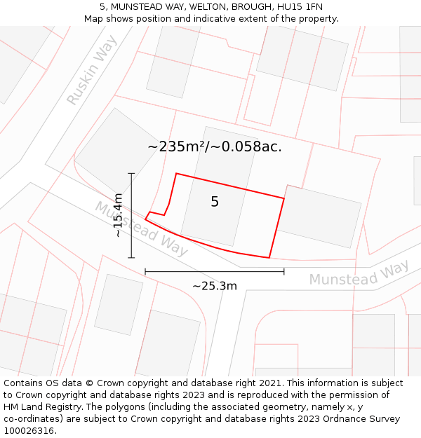 5, MUNSTEAD WAY, WELTON, BROUGH, HU15 1FN: Plot and title map