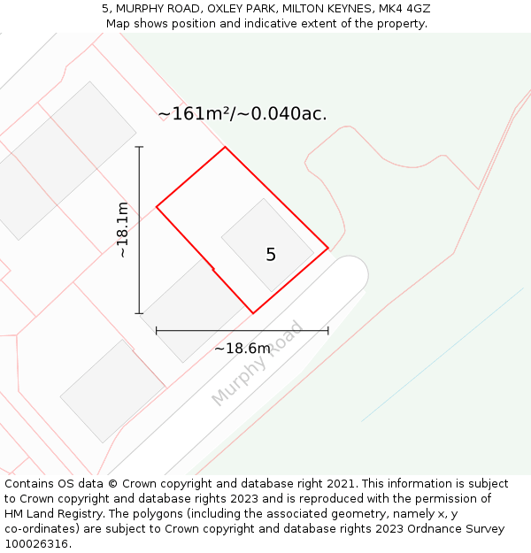 5, MURPHY ROAD, OXLEY PARK, MILTON KEYNES, MK4 4GZ: Plot and title map