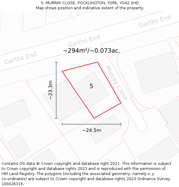 5, MURRAY CLOSE, POCKLINGTON, YORK, YO42 2HD: Plot and title map