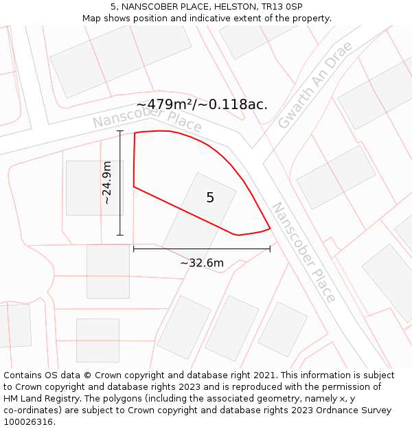 5, NANSCOBER PLACE, HELSTON, TR13 0SP: Plot and title map