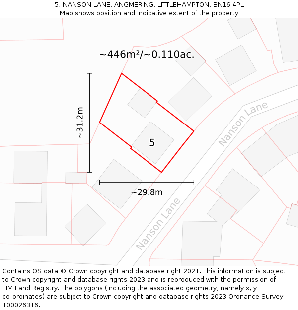 5, NANSON LANE, ANGMERING, LITTLEHAMPTON, BN16 4PL: Plot and title map