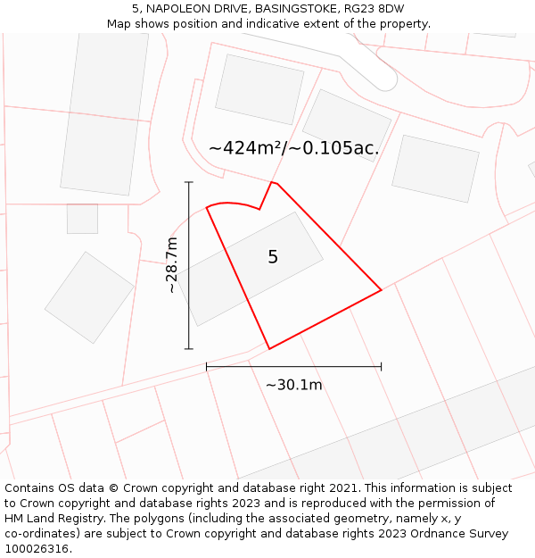 5, NAPOLEON DRIVE, BASINGSTOKE, RG23 8DW: Plot and title map