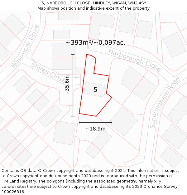 5, NARBOROUGH CLOSE, HINDLEY, WIGAN, WN2 4SY: Plot and title map