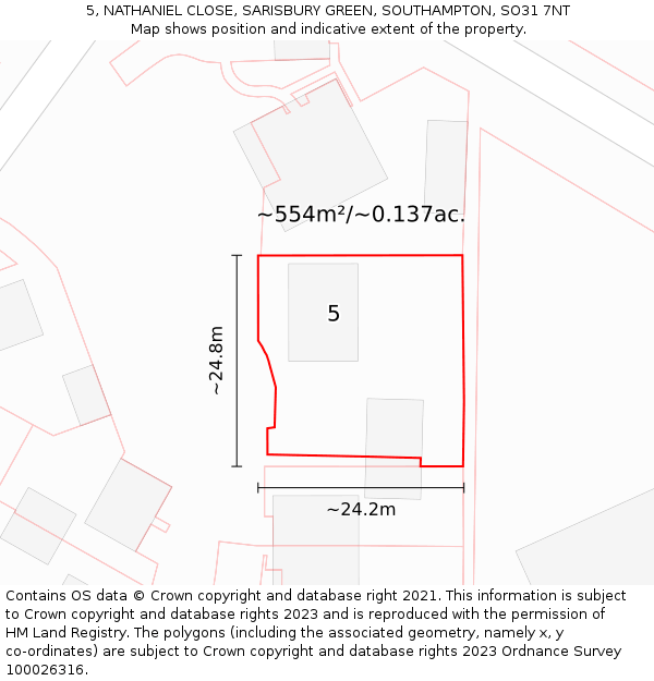 5, NATHANIEL CLOSE, SARISBURY GREEN, SOUTHAMPTON, SO31 7NT: Plot and title map