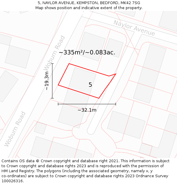 5, NAYLOR AVENUE, KEMPSTON, BEDFORD, MK42 7SG: Plot and title map