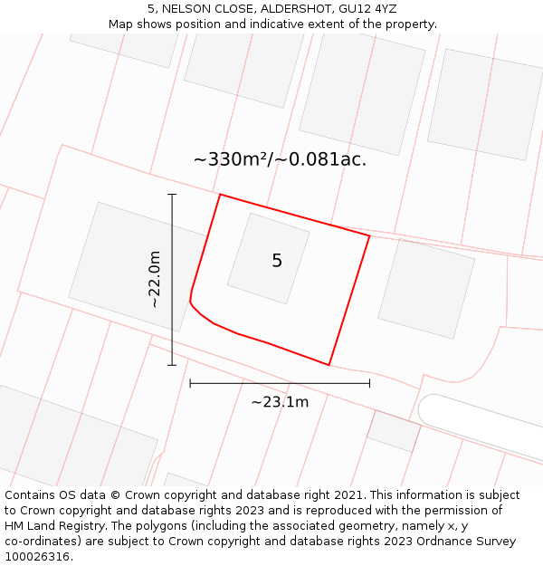 5, NELSON CLOSE, ALDERSHOT, GU12 4YZ: Plot and title map