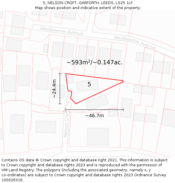 5, NELSON CROFT, GARFORTH, LEEDS, LS25 1LF: Plot and title map