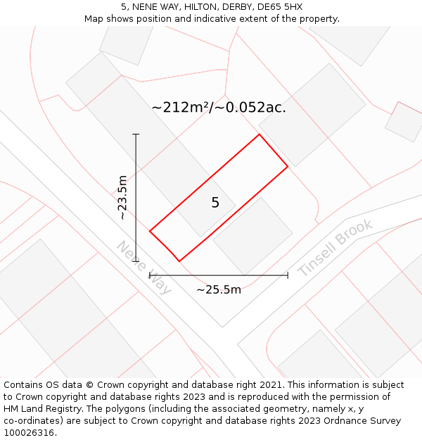 5, NENE WAY, HILTON, DERBY, DE65 5HX: Plot and title map