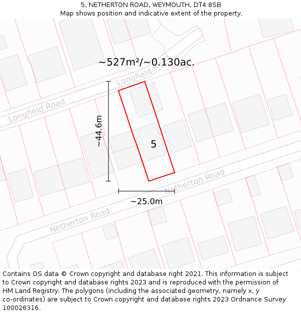 5, NETHERTON ROAD, WEYMOUTH, DT4 8SB: Plot and title map