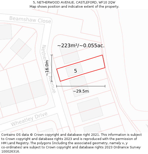 5, NETHERWOOD AVENUE, CASTLEFORD, WF10 2QW: Plot and title map