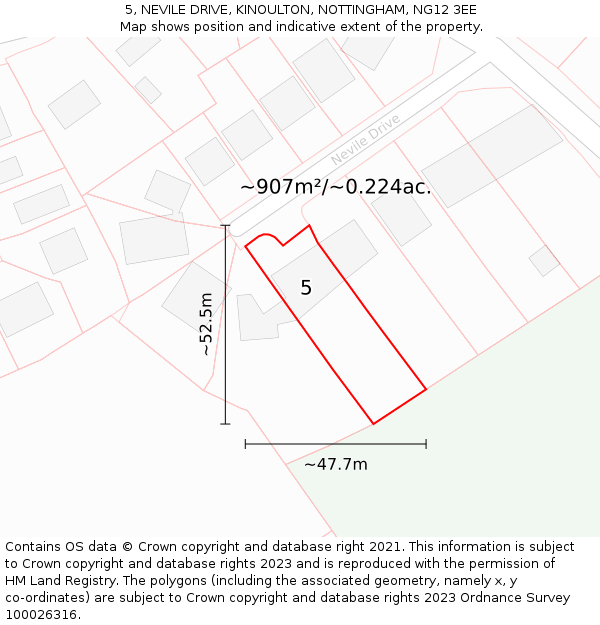 5, NEVILE DRIVE, KINOULTON, NOTTINGHAM, NG12 3EE: Plot and title map