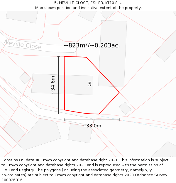 5, NEVILLE CLOSE, ESHER, KT10 8LU: Plot and title map