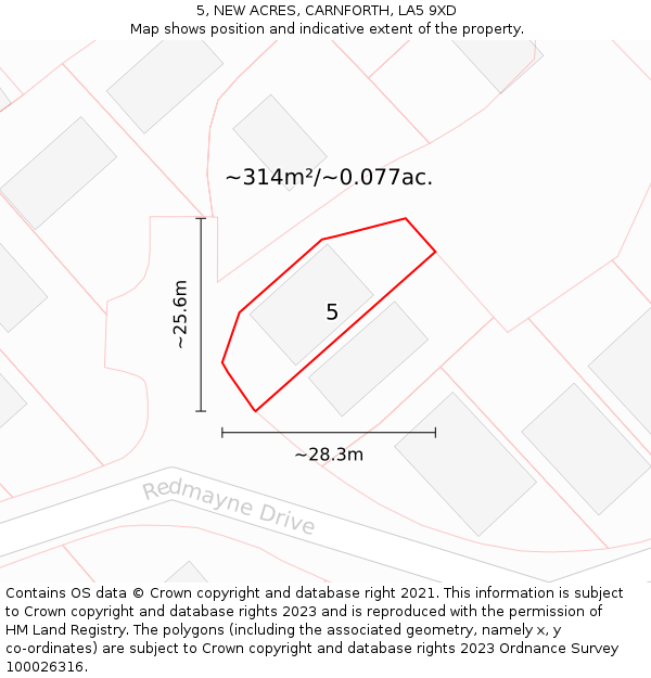 5, NEW ACRES, CARNFORTH, LA5 9XD: Plot and title map