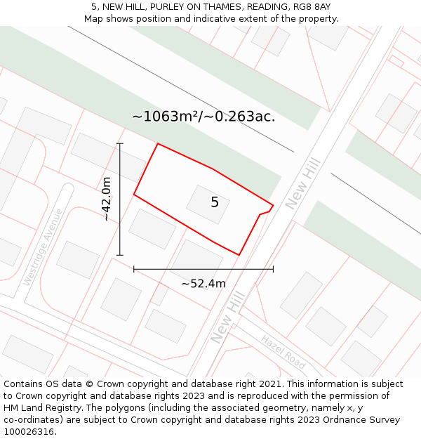 5, NEW HILL, PURLEY ON THAMES, READING, RG8 8AY: Plot and title map