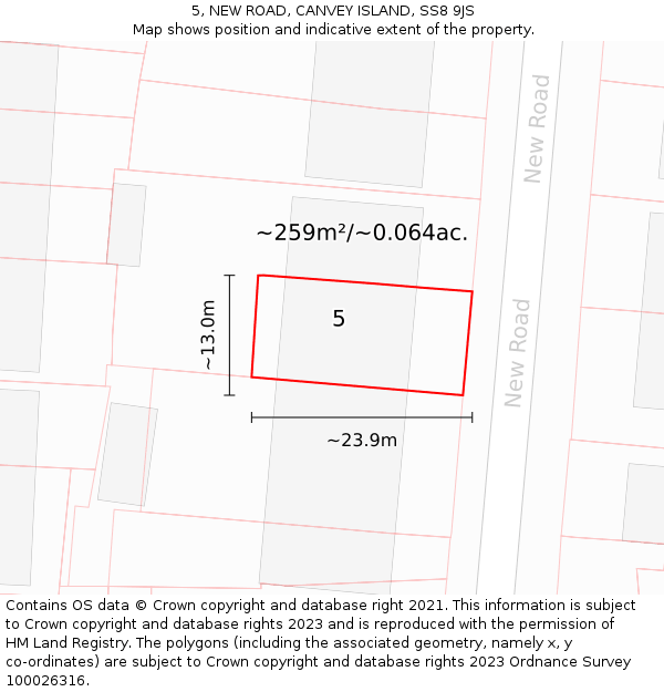 5, NEW ROAD, CANVEY ISLAND, SS8 9JS: Plot and title map