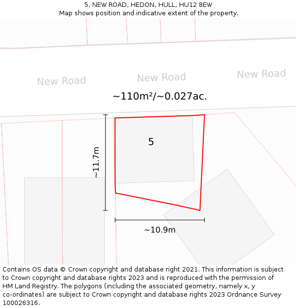 5, NEW ROAD, HEDON, HULL, HU12 8EW: Plot and title map