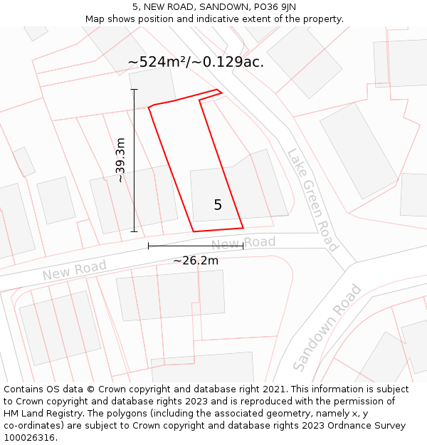 5, NEW ROAD, SANDOWN, PO36 9JN: Plot and title map