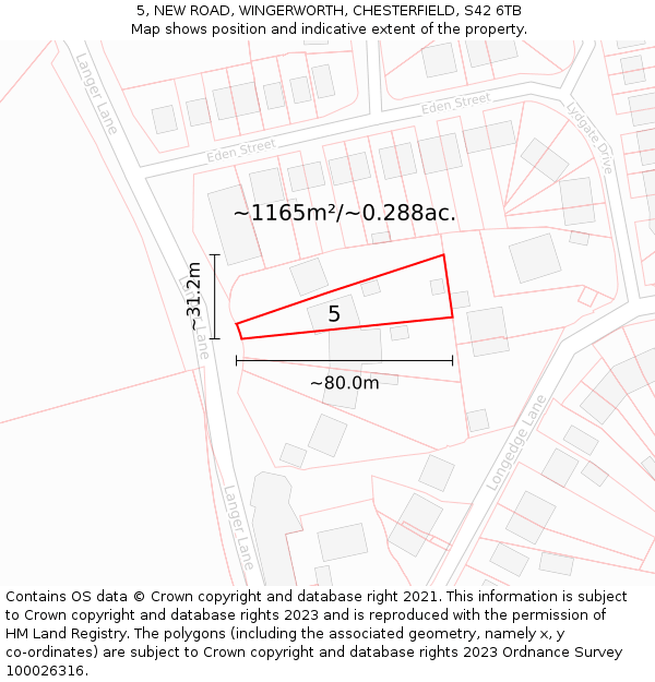5, NEW ROAD, WINGERWORTH, CHESTERFIELD, S42 6TB: Plot and title map