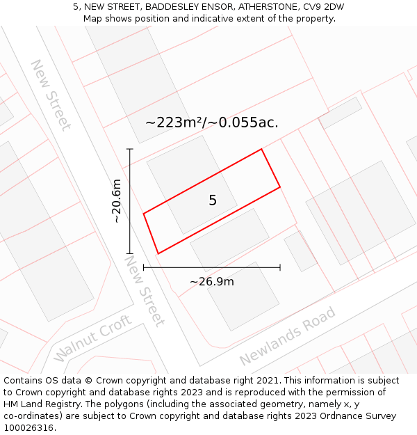 5, NEW STREET, BADDESLEY ENSOR, ATHERSTONE, CV9 2DW: Plot and title map