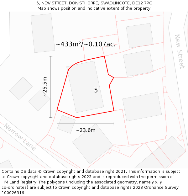 5, NEW STREET, DONISTHORPE, SWADLINCOTE, DE12 7PG: Plot and title map