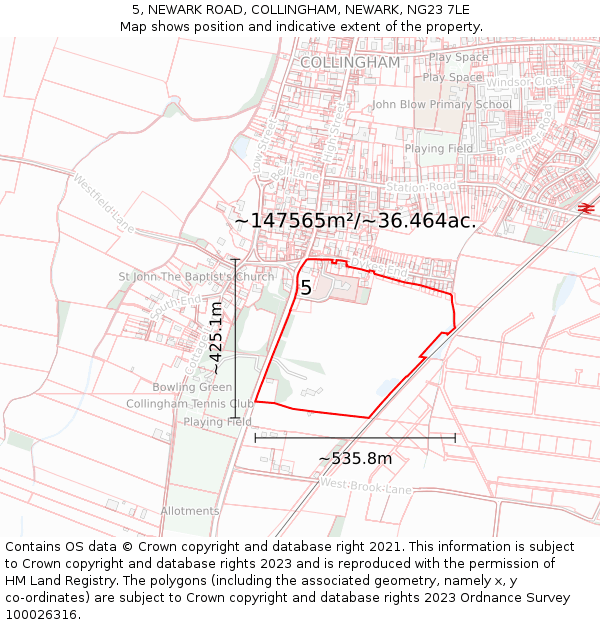 5, NEWARK ROAD, COLLINGHAM, NEWARK, NG23 7LE: Plot and title map