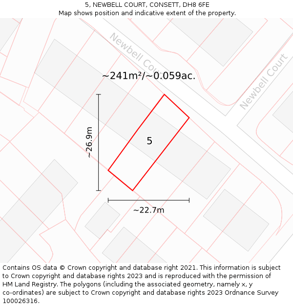 5, NEWBELL COURT, CONSETT, DH8 6FE: Plot and title map