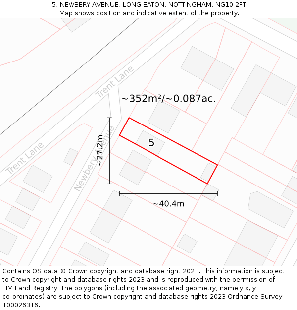 5, NEWBERY AVENUE, LONG EATON, NOTTINGHAM, NG10 2FT: Plot and title map