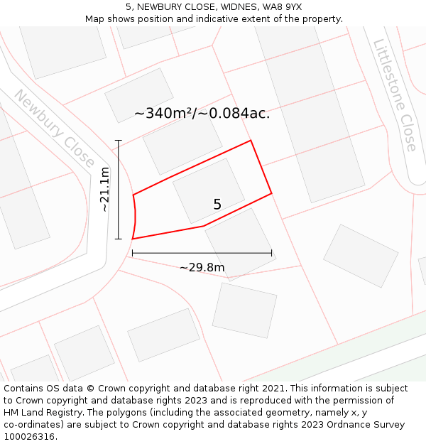 5, NEWBURY CLOSE, WIDNES, WA8 9YX: Plot and title map