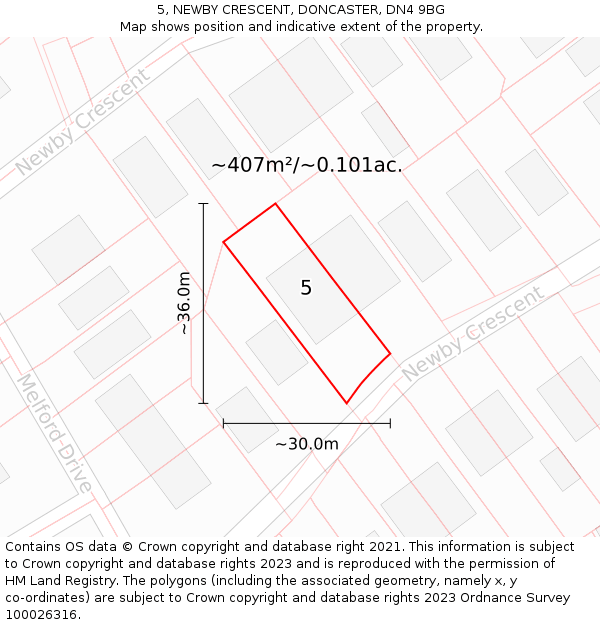 5, NEWBY CRESCENT, DONCASTER, DN4 9BG: Plot and title map