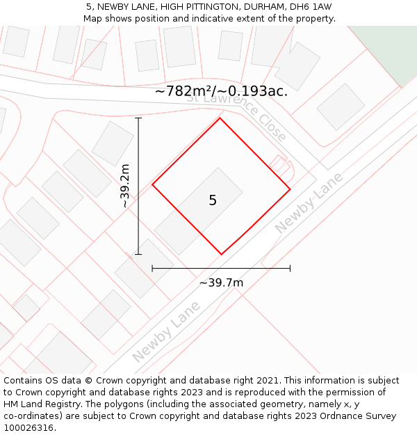 5, NEWBY LANE, HIGH PITTINGTON, DURHAM, DH6 1AW: Plot and title map