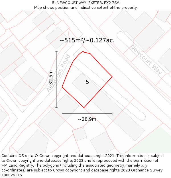 5, NEWCOURT WAY, EXETER, EX2 7SA: Plot and title map