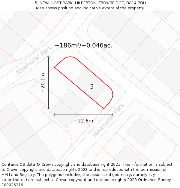 5, NEWHURST PARK, HILPERTON, TROWBRIDGE, BA14 7QU: Plot and title map