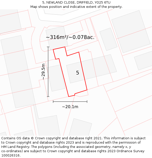 5, NEWLAND CLOSE, DRIFFIELD, YO25 6TU: Plot and title map