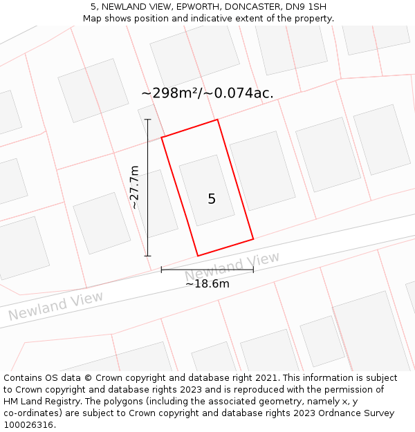 5, NEWLAND VIEW, EPWORTH, DONCASTER, DN9 1SH: Plot and title map