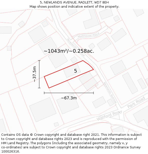 5, NEWLANDS AVENUE, RADLETT, WD7 8EH: Plot and title map