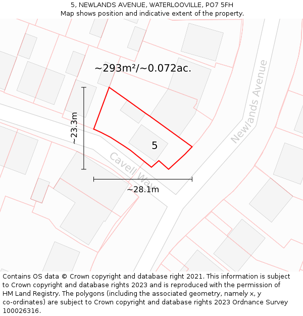 5, NEWLANDS AVENUE, WATERLOOVILLE, PO7 5FH: Plot and title map