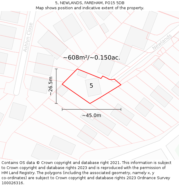 5, NEWLANDS, FAREHAM, PO15 5DB: Plot and title map