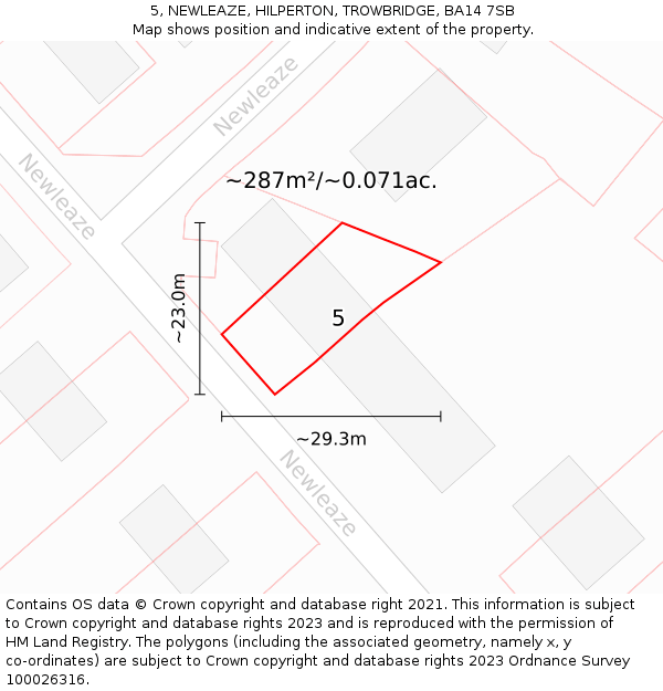 5, NEWLEAZE, HILPERTON, TROWBRIDGE, BA14 7SB: Plot and title map