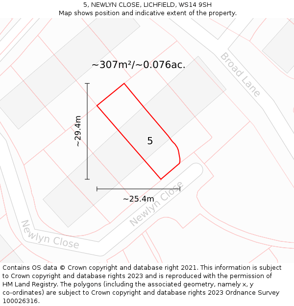 5, NEWLYN CLOSE, LICHFIELD, WS14 9SH: Plot and title map