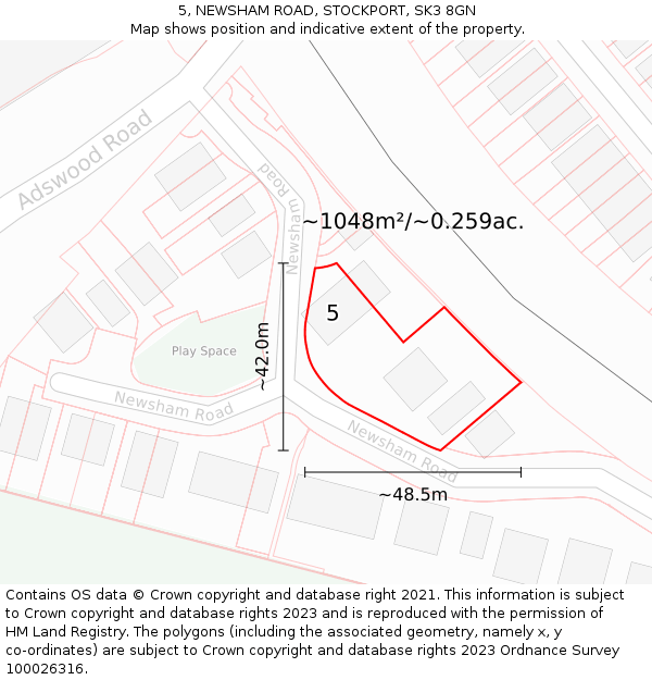 5, NEWSHAM ROAD, STOCKPORT, SK3 8GN: Plot and title map