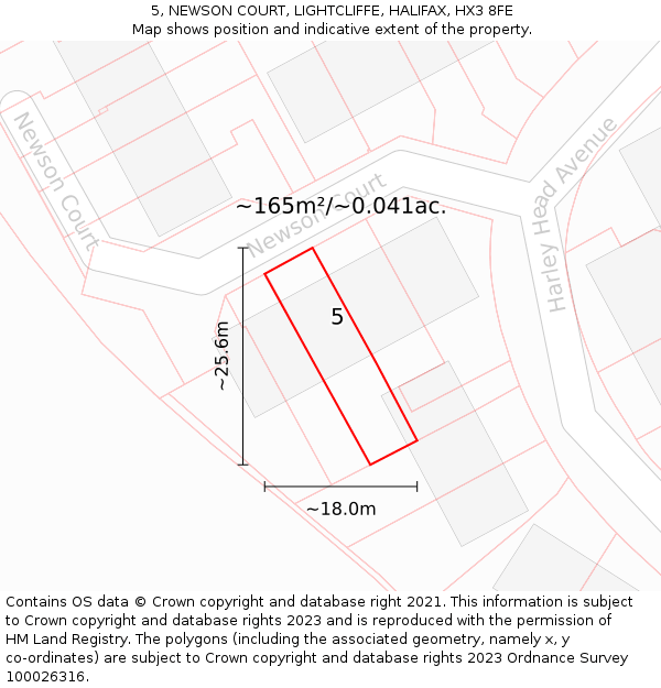 5, NEWSON COURT, LIGHTCLIFFE, HALIFAX, HX3 8FE: Plot and title map