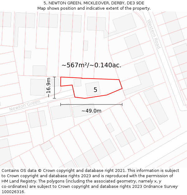 5, NEWTON GREEN, MICKLEOVER, DERBY, DE3 9DE: Plot and title map