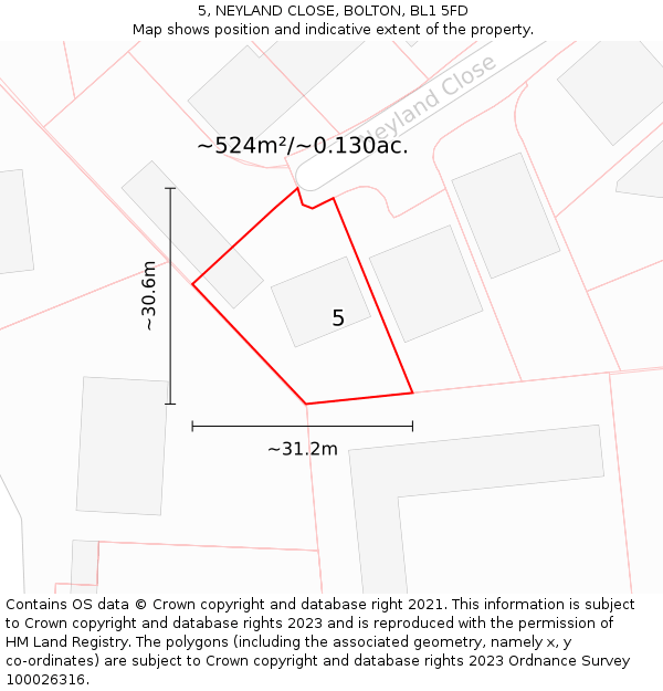 5, NEYLAND CLOSE, BOLTON, BL1 5FD: Plot and title map