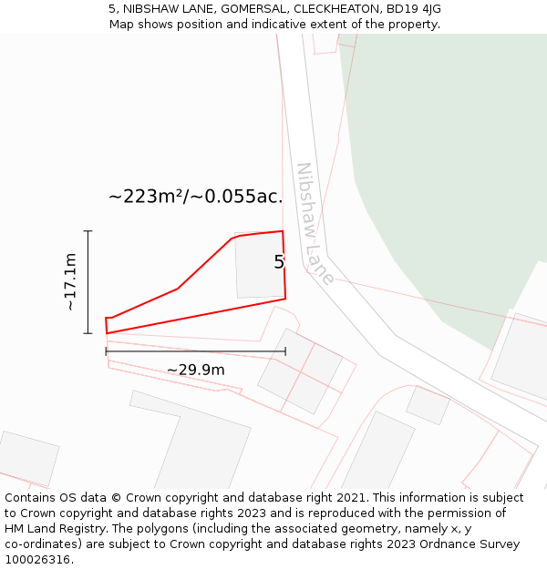 5, NIBSHAW LANE, GOMERSAL, CLECKHEATON, BD19 4JG: Plot and title map