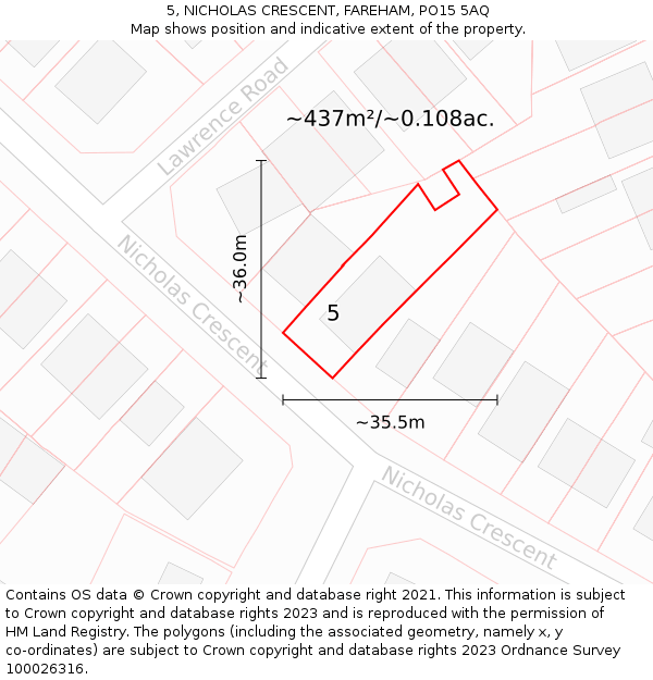 5, NICHOLAS CRESCENT, FAREHAM, PO15 5AQ: Plot and title map