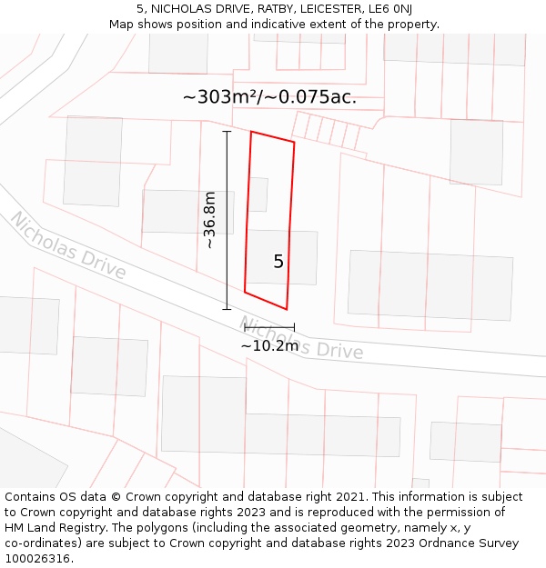 5, NICHOLAS DRIVE, RATBY, LEICESTER, LE6 0NJ: Plot and title map