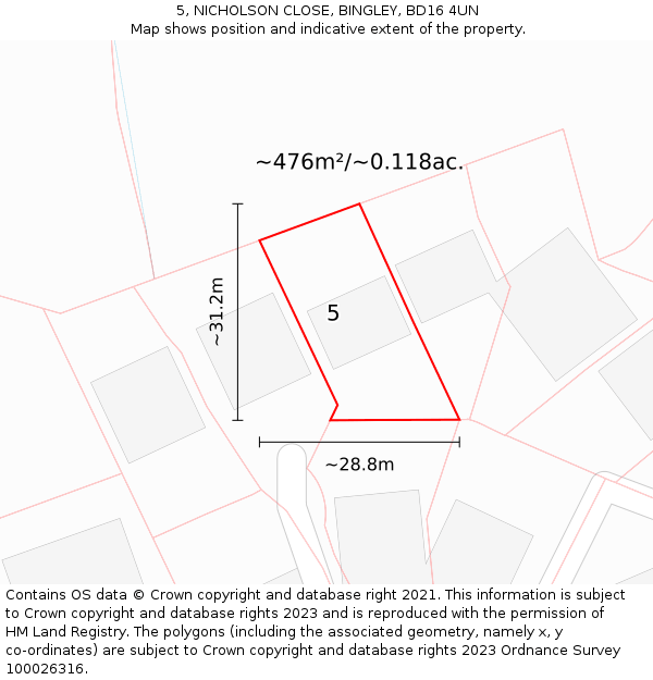 5, NICHOLSON CLOSE, BINGLEY, BD16 4UN: Plot and title map